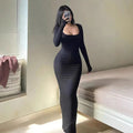 Full-length view of the Midnight Whisper dress in black, ideal for evening wear and formal events.