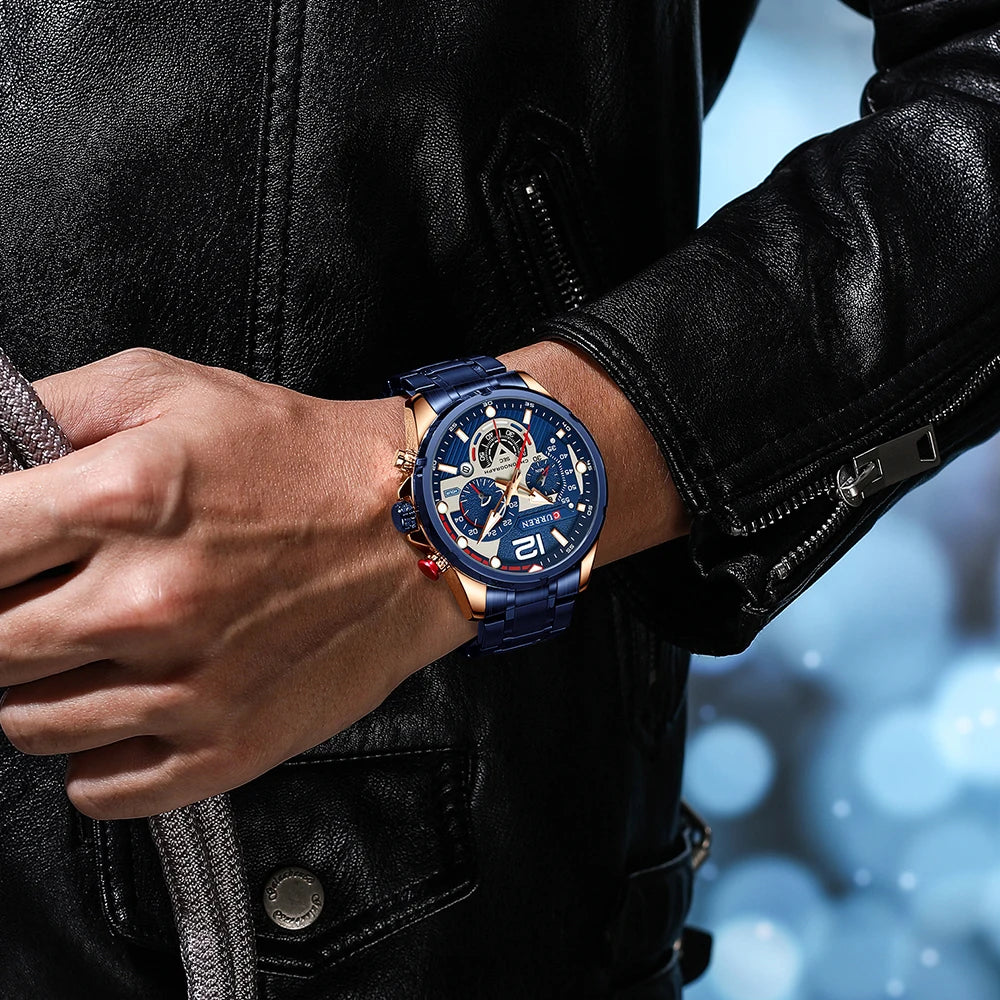 Chronograph feature of Curren men's watch showcasing precise timekeeping functionality.