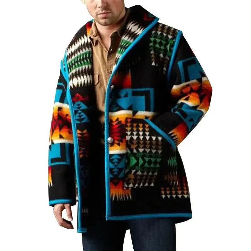 Back view of the Geometric Woolen Coat, emphasizing its sleek silhouette and single-breasted closure.