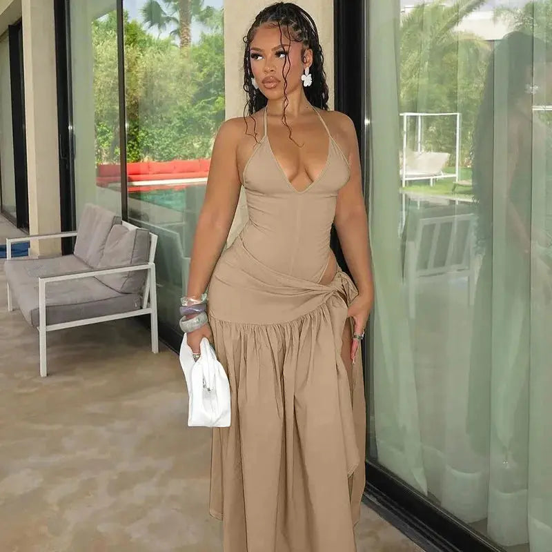 Chic summer outfit featuring a backless design and slim fit.