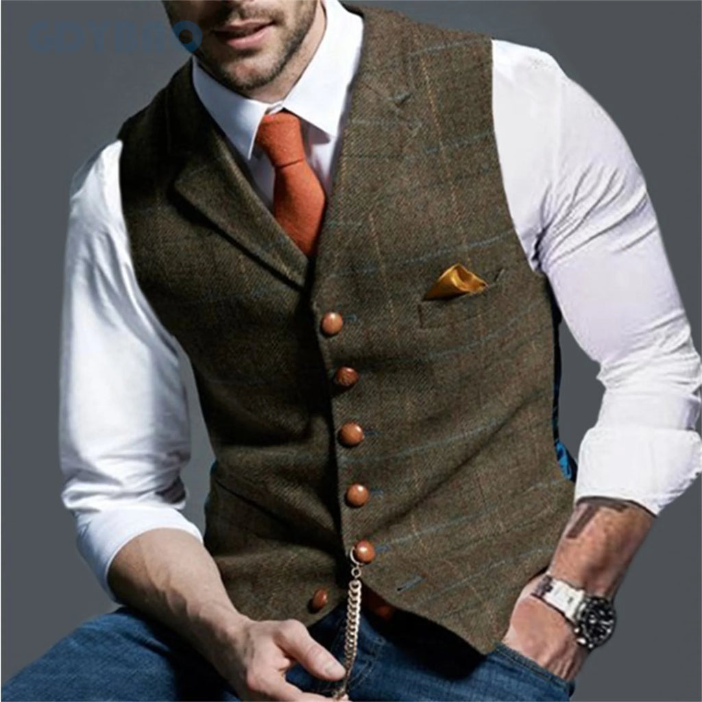 Slim-fit tweed vest showcasing subtle stripes and refined silhouette.