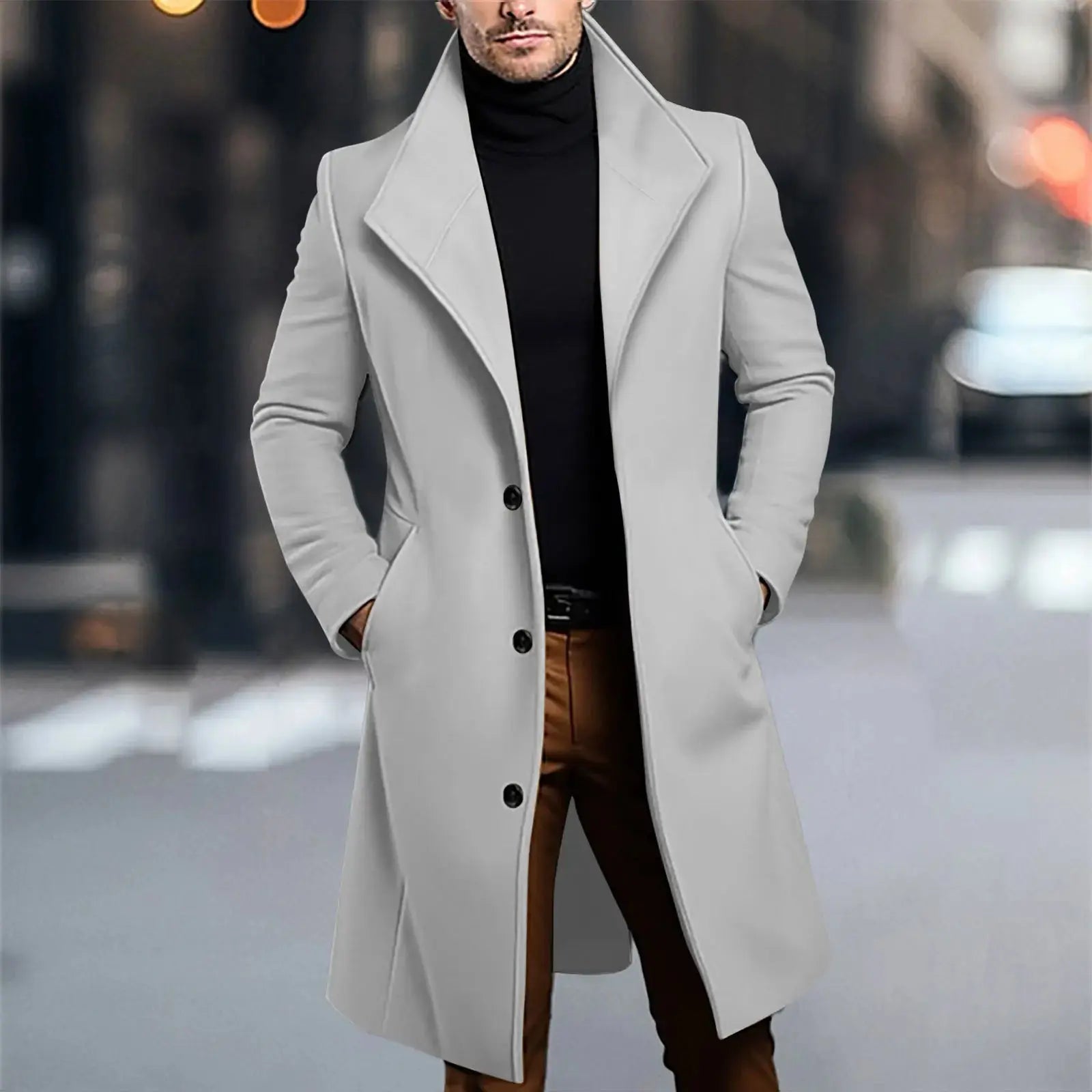 Winter woolen coat in navy blue, perfect for transitional weather and seasonal fashion.