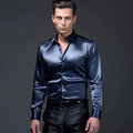 Silken Touch shirt in navy blue, highlighting its smooth texture and elegant design for discerning gentlemen.
