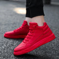 Eye-catching red leather skateboarding high-tops with classic cut and statement-making design