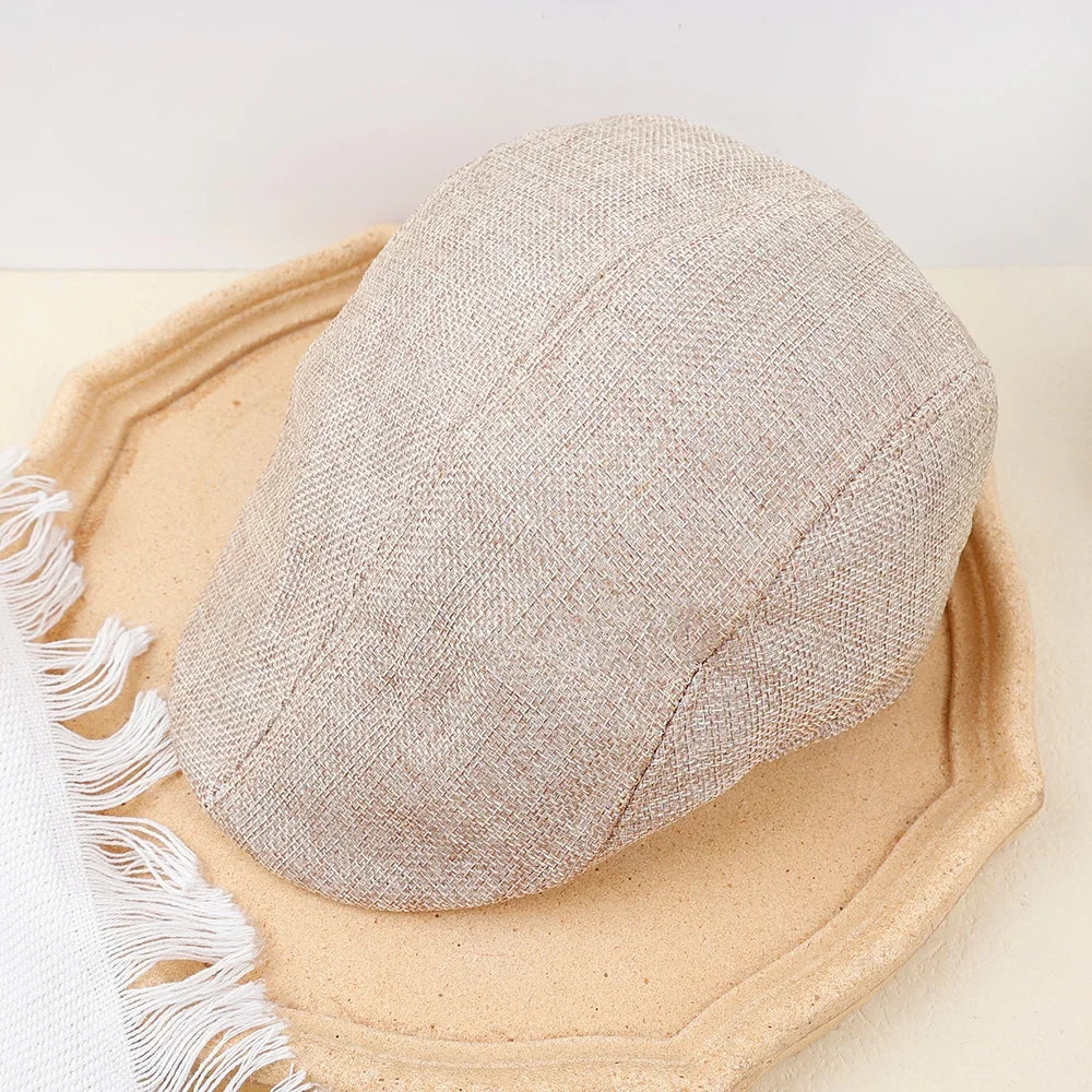 British peaked cap in breathable cotton denim with structured architectural design