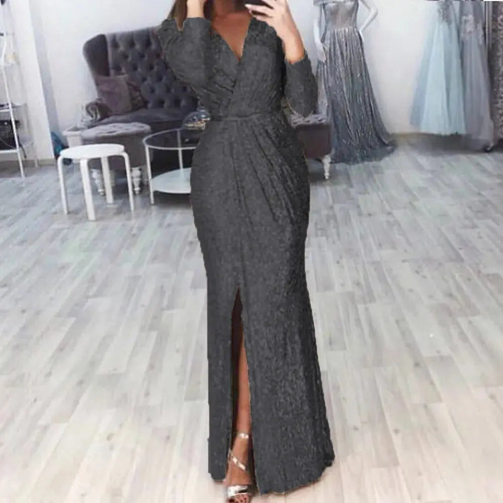 Midnight Sparkle Gown draped elegantly on a mannequin, highlighting its luxurious comfort.