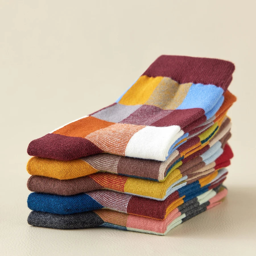 Close-up of bold design socks showcasing vibrant checks and premium quality fabric.