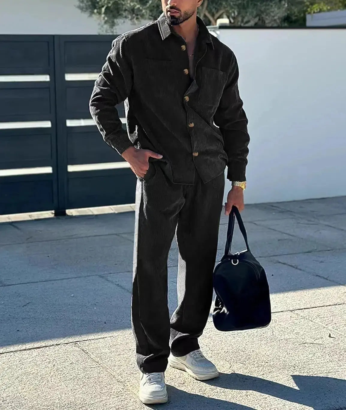 Men's Ultimate Leisure Suit in navy blue, made from premium polyester for comfort.