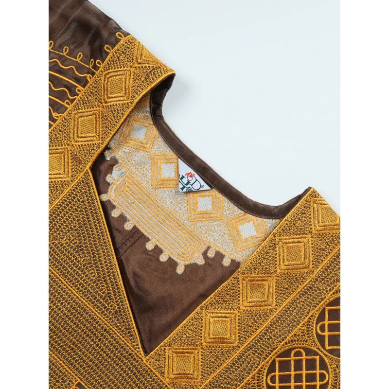 African Dresses For Woman Plus Size Women's Fashionable Elegant Satin Square Neck Embroidered Loose Casual Long Robe Dress