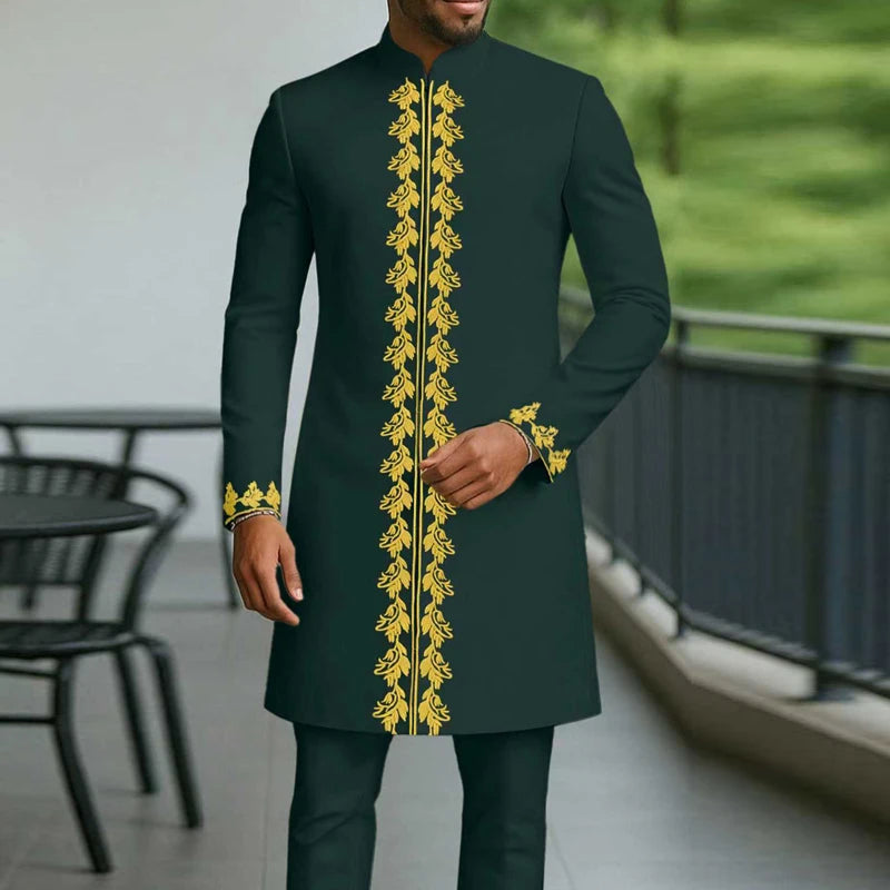 Men's African Kaftan 2-Piece Set – Long Sleeve Blouse & Pants