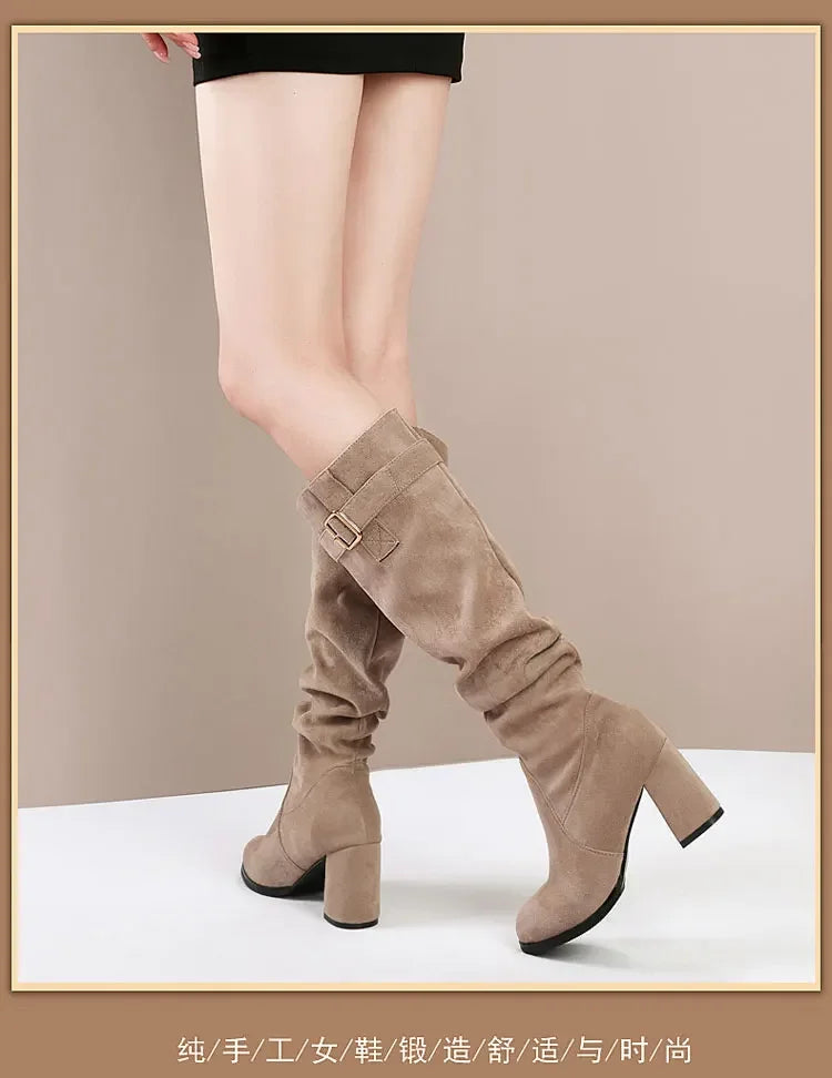 Slip-on mid-calf boots in waterproof suede with cozy lined interior