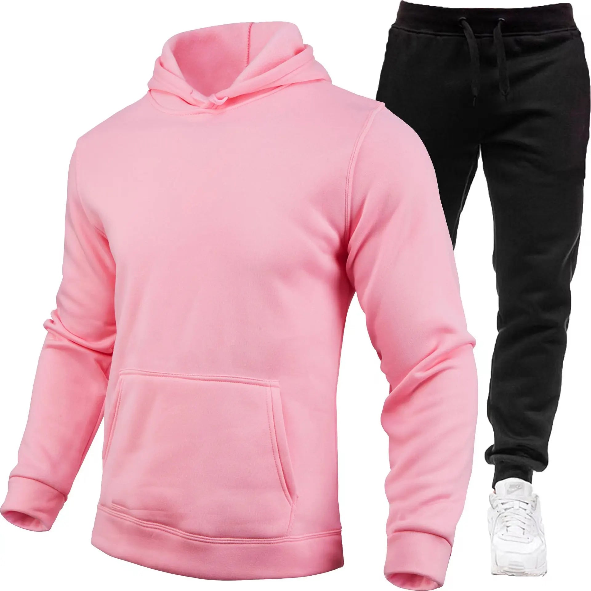 Stylish jogging outfit displayed in a relaxed coffee shop setting.