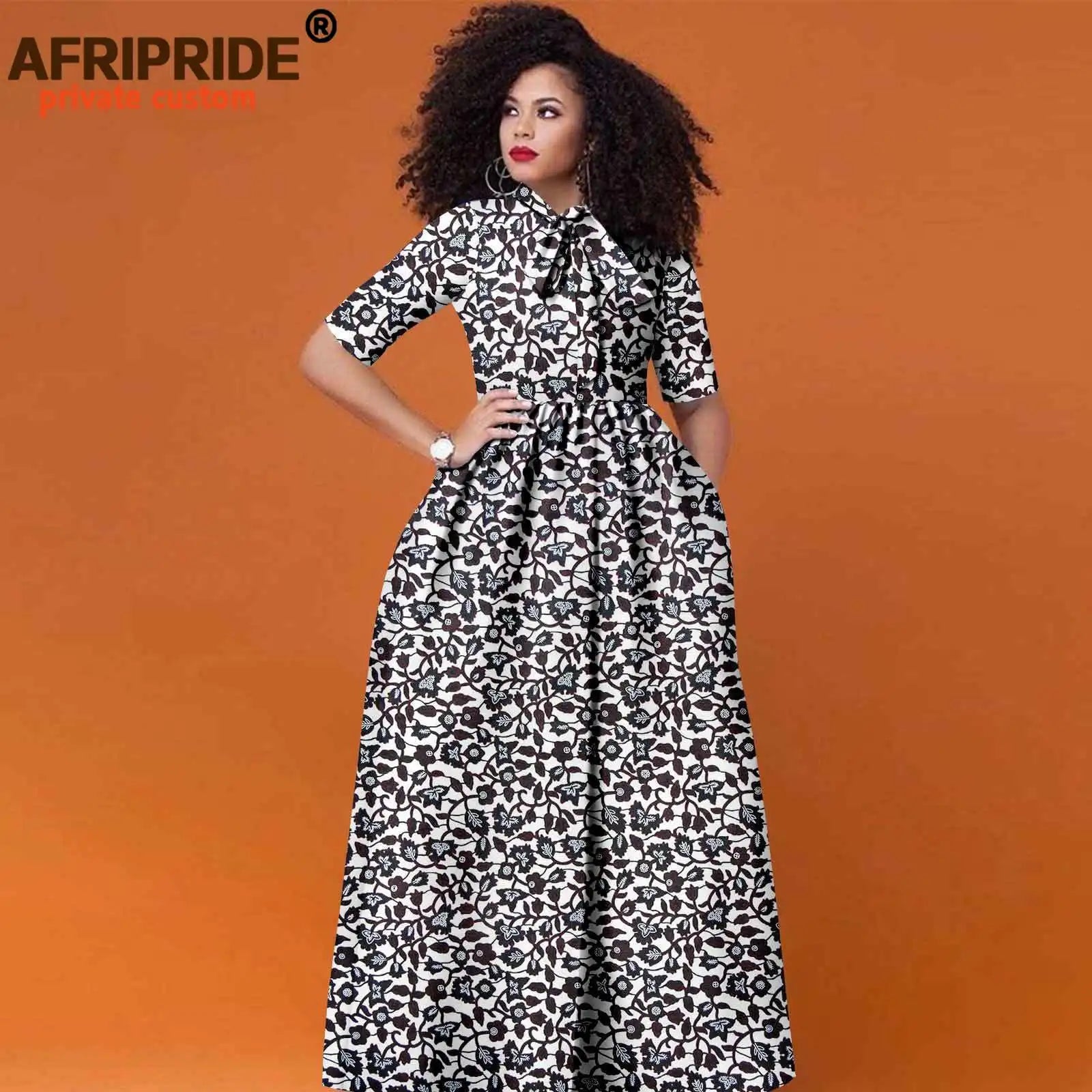 African Women's Ankara Half Sleeve High Waist Maxi Dress