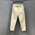 Side view of cropped Whisper-Soft Denim jeans with soft cotton-polyester material.