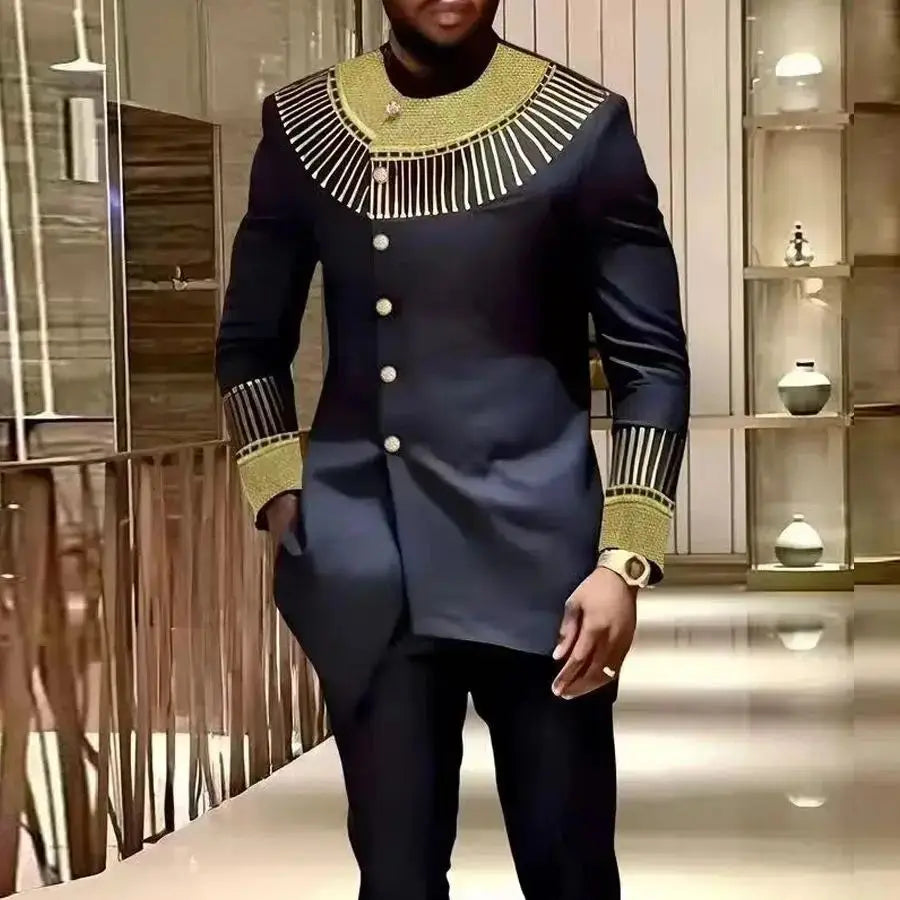 Men's African Kaftan 2-Piece Set – Long Sleeve Blouse & Pants