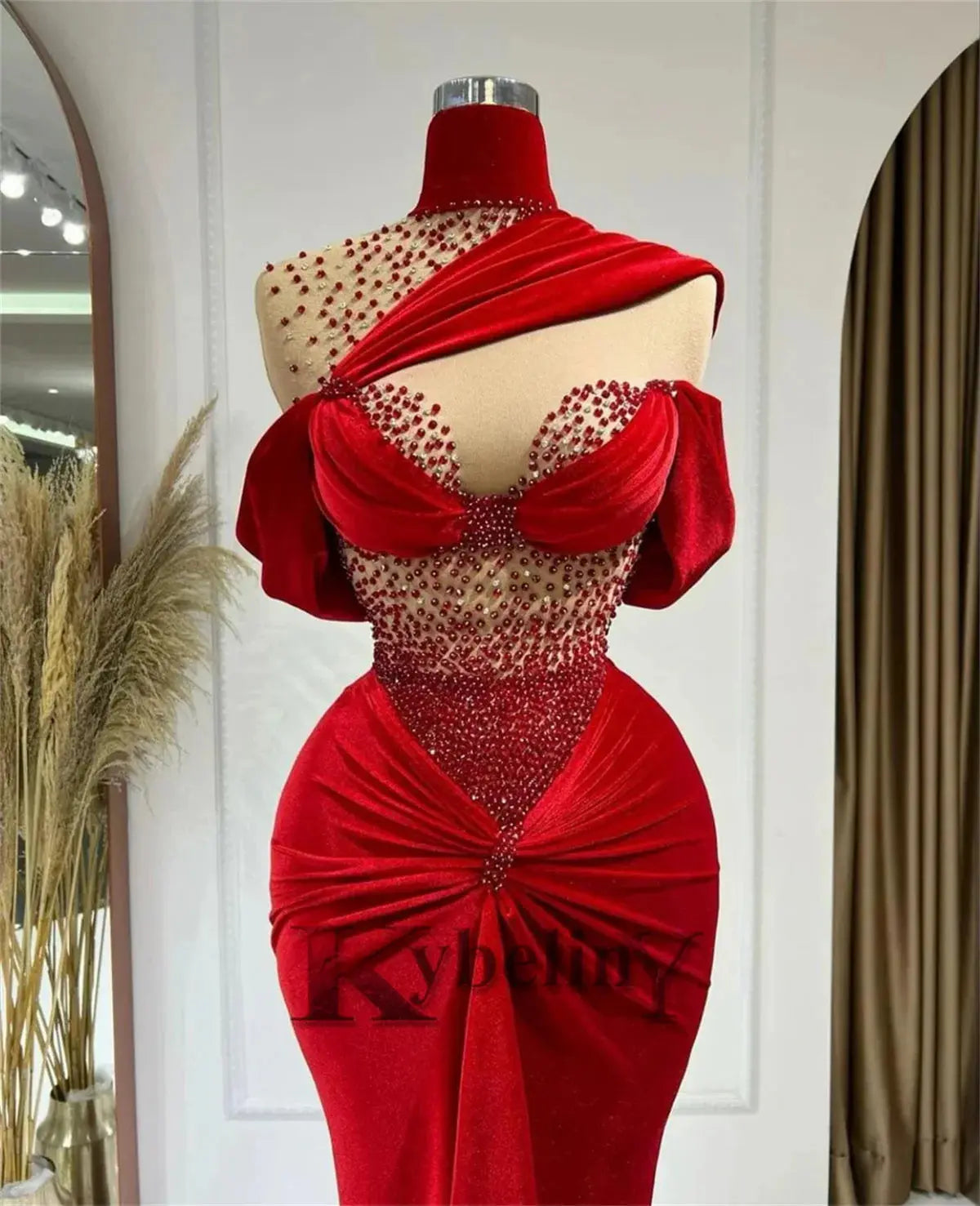 High neck off-shoulder trumpet prom dress designed to shimmer under stars.