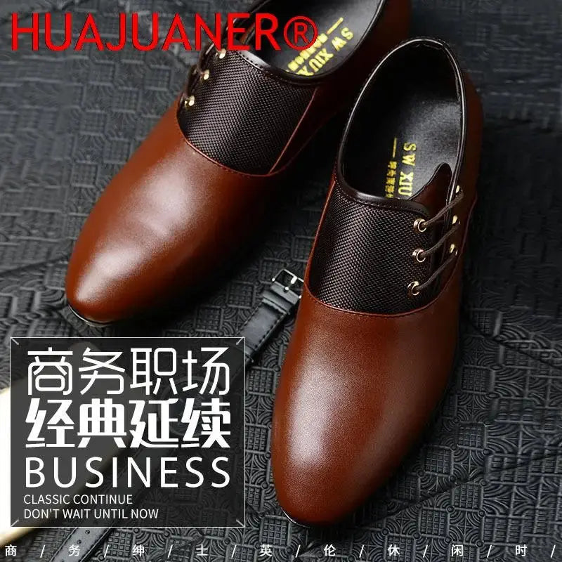 Polished cow leather oxford shoes with elastic comfort bands and durable rubber outsole