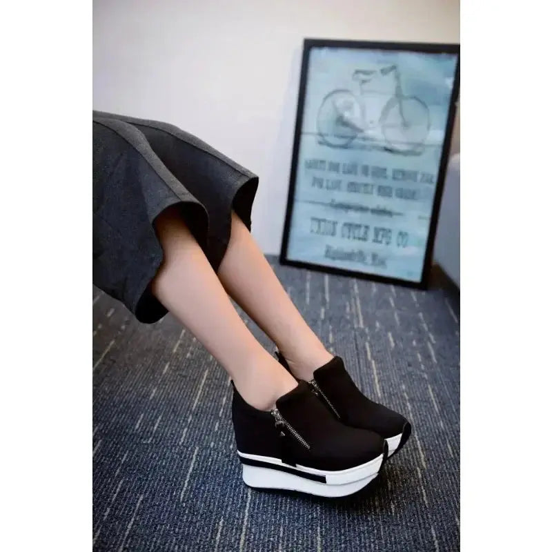 Top-down view of stylish red sneakers with EVA insoles for comfort.