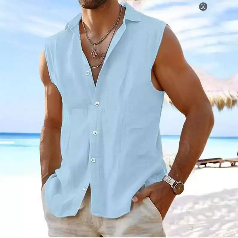 Men's Linen Sleeveless Vest