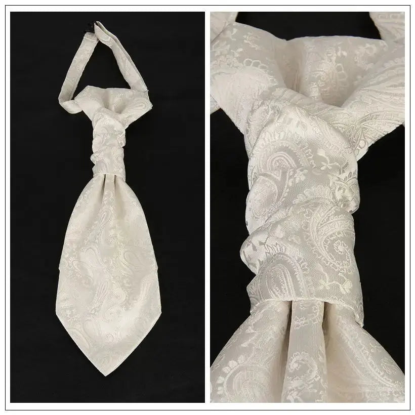 Detail of the signature tie paired with the stylish men's vest.