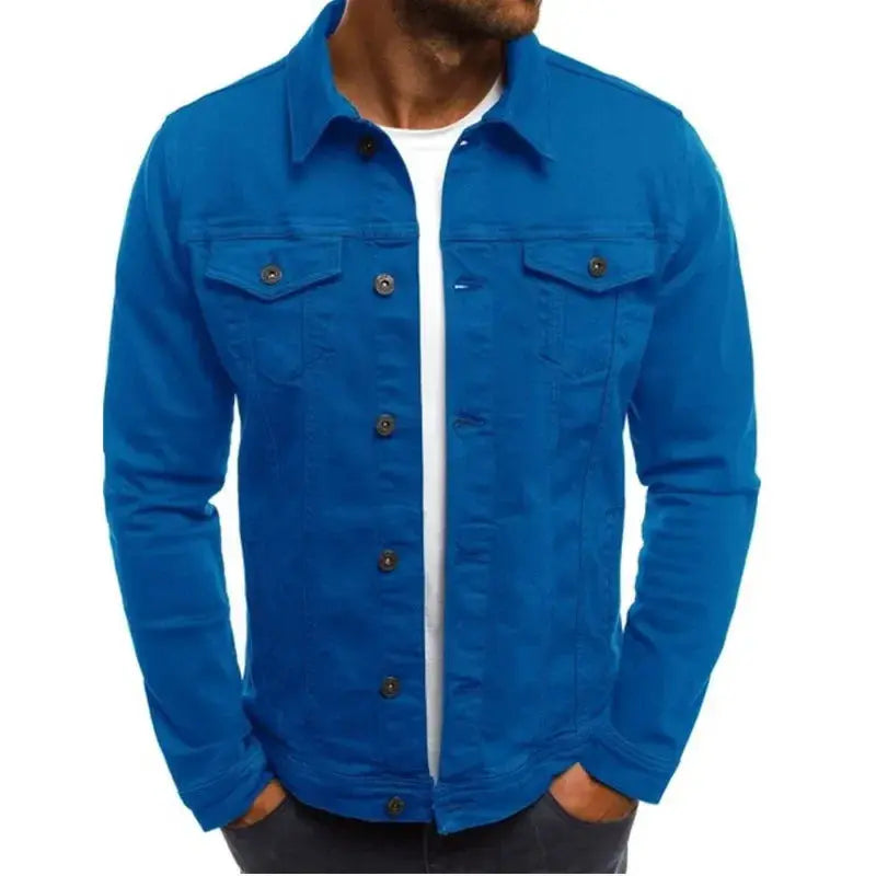 Back view of the Sunset Boulevard Denim Jacket, emphasizing its refined fit and sleek lines.