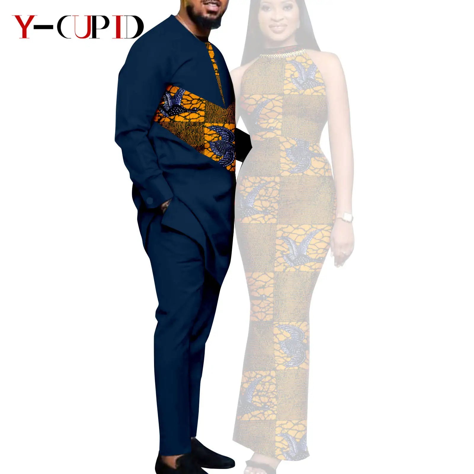 African Print Dresses for Women Couple Matching Clothing for Wedding Men Outfits Dashiki Top and Pants Sets Bazin Riche Y23C030