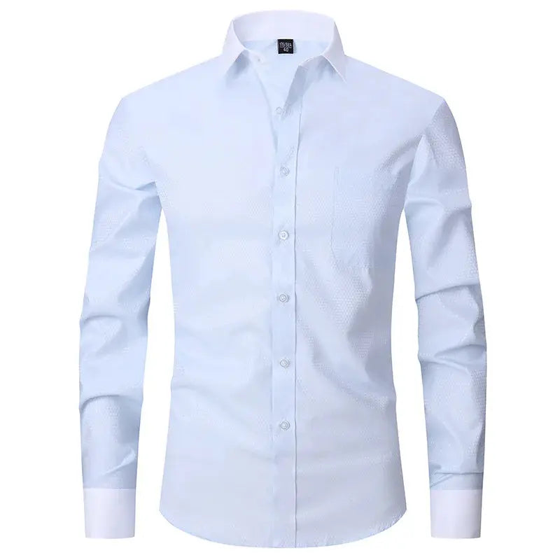 Flat lay of the Signature White Shirt with accessories for men.