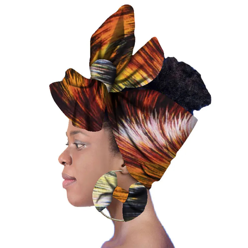 2024 Fashion African Head Scarf And Warrings 2 Pieces Women African Clothing Bazin Rich Headwear Wax Ankara Hairband SP018