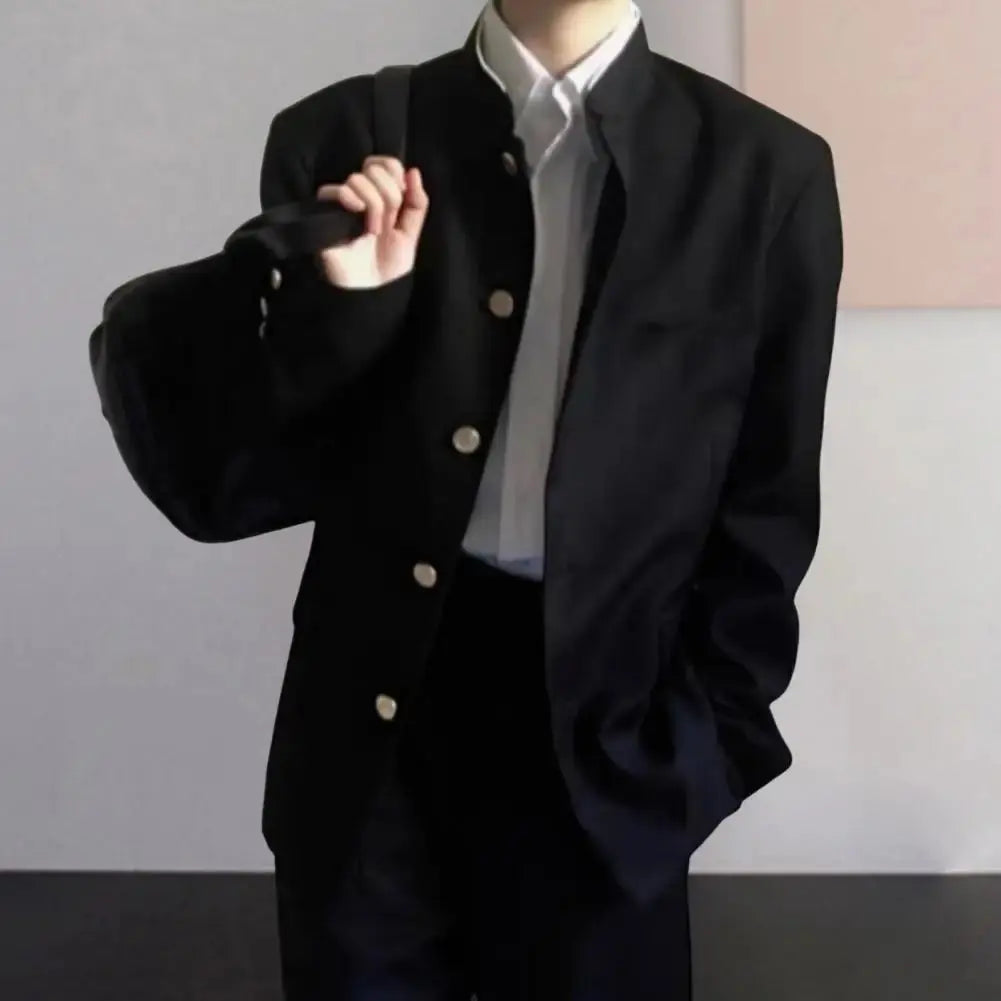 Stylish tunic blazer featuring a unique stand-up collar, ideal for evening wear.