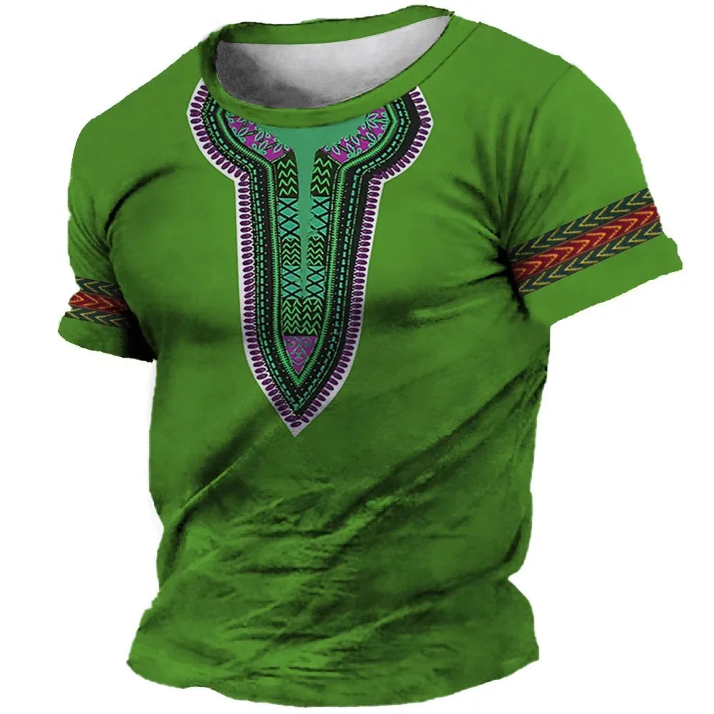 African Print Hip Hop Round Neck Short-Sleeve T-Shirt