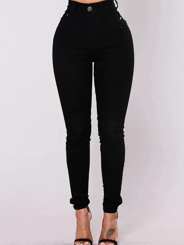 Detail shot of the waistband and stitching on sculpting high-rise jeans.