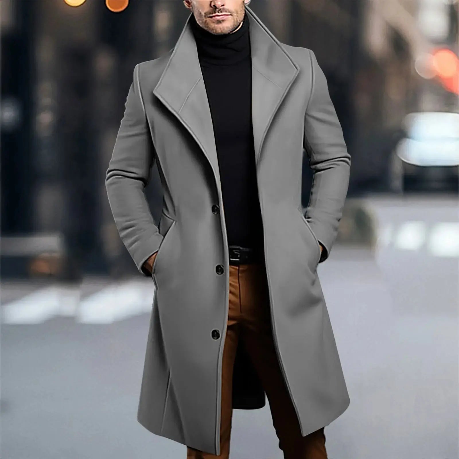 Woolen coat displayed on a hanger, showcasing its timeless style and luxurious look.