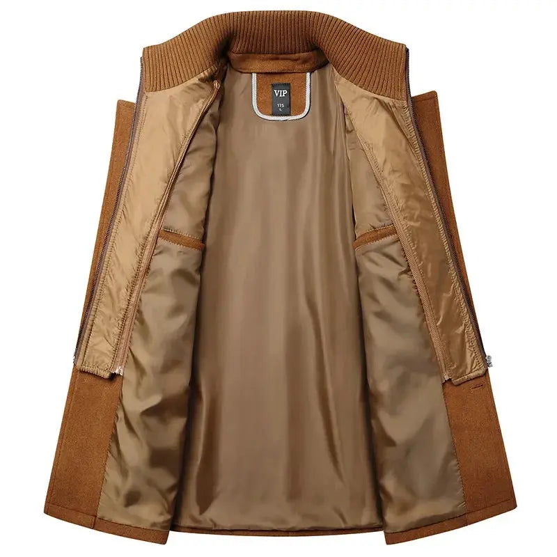 Turn-down collar detail on the sleek cashmere blend coat, enhancing classic aesthetics.