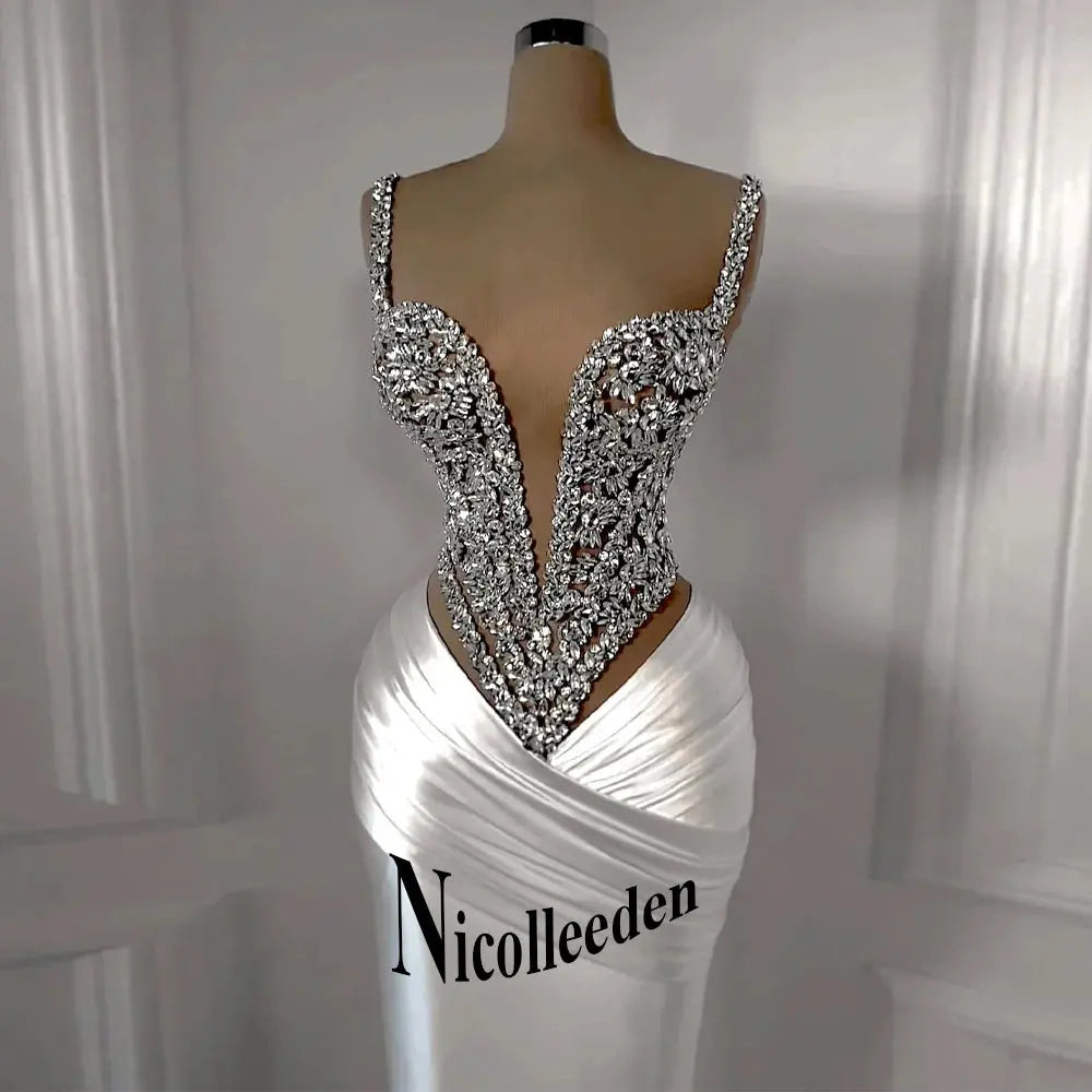 Rhinestone Gala Gown in elegant satin with a sweetheart neckline and A-line silhouette.