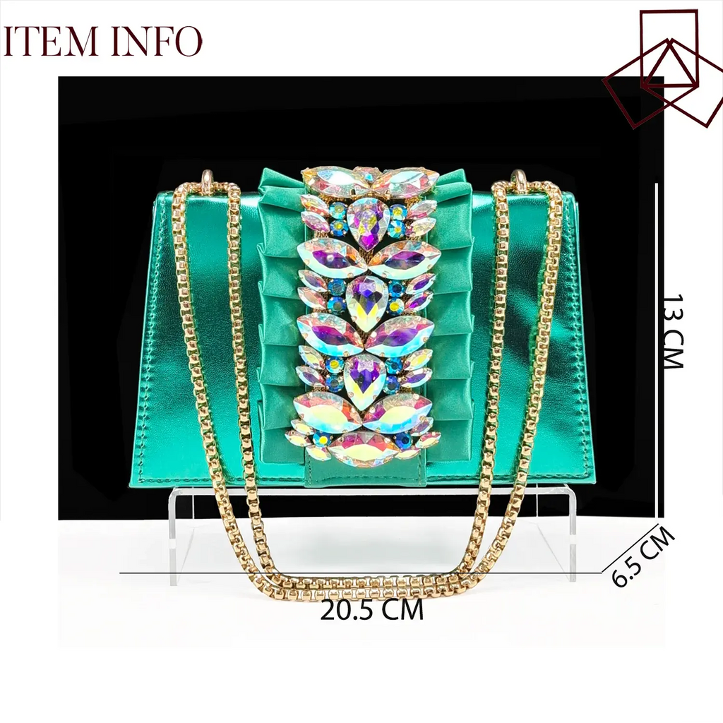 Matching emerald bag set with elegant design, ideal for evening wear.