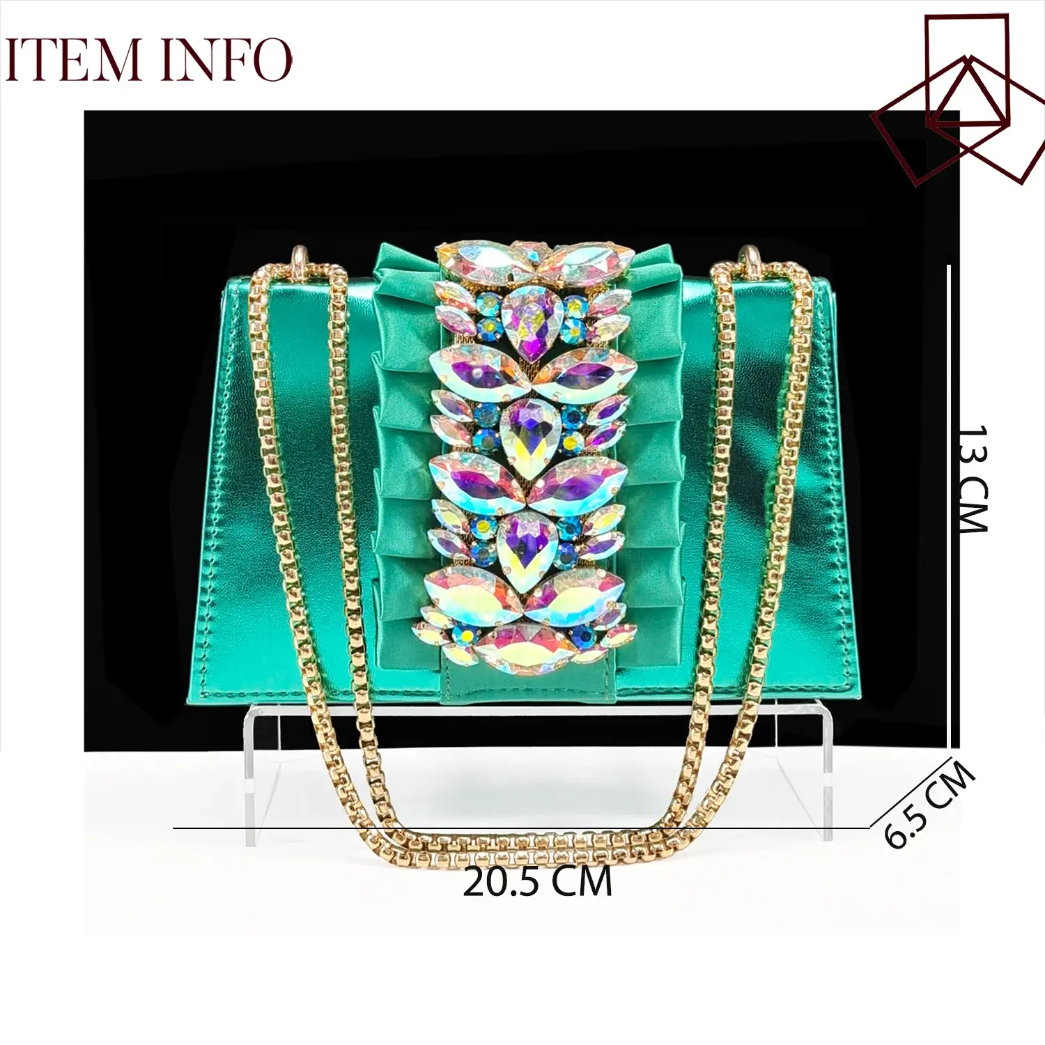Matching emerald bag set with elegant design, ideal for evening wear.
