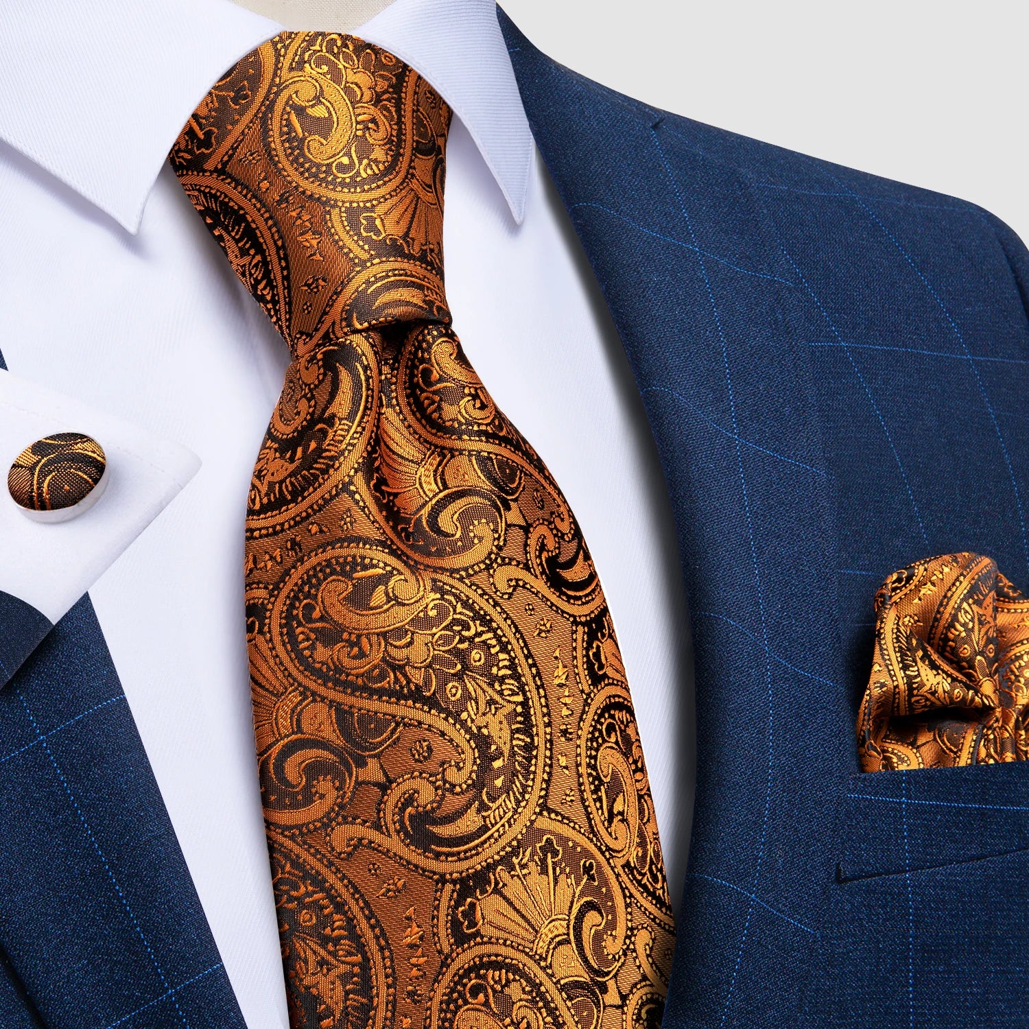 Premium silk polyester paisley tie set for professional wardrobe