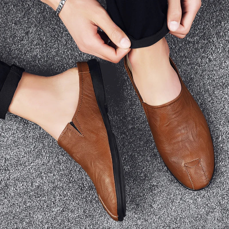 Comfortable leather mules with massage-enhancing insole and true-to-size slip-on design