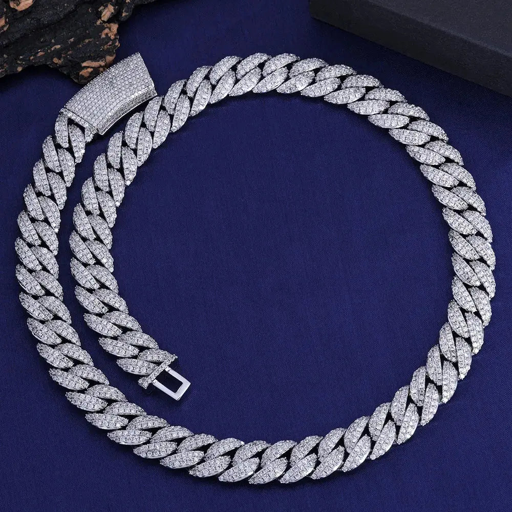 Close-up of 13mm Cuban link chain with premium 5A CZ stones showing diamond-like sparkle and gold plating