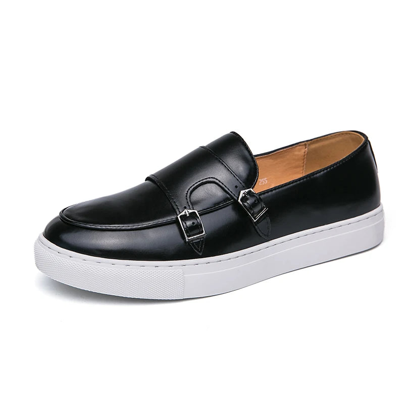 Pair of brown leather loafers showing slip-on design