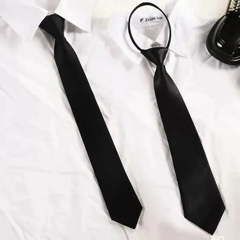 Effortless On-the-Go Black Zip Tie styled with formal attire, demonstrating versatility.