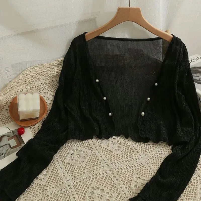 Close-up of the fabric texture of the Summer Breeze Cardigan, showcasing breathability.