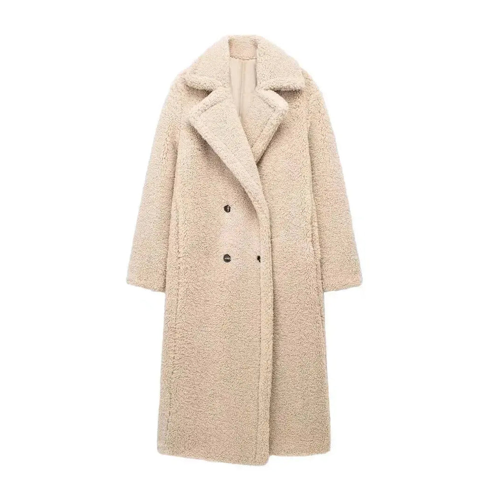 Side view of the Winter Whisperer coat, illustrating its flattering shape and warm coverage.