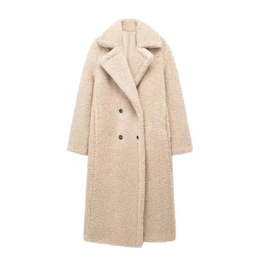 Side view of the Winter Whisperer coat, illustrating its flattering shape and warm coverage.