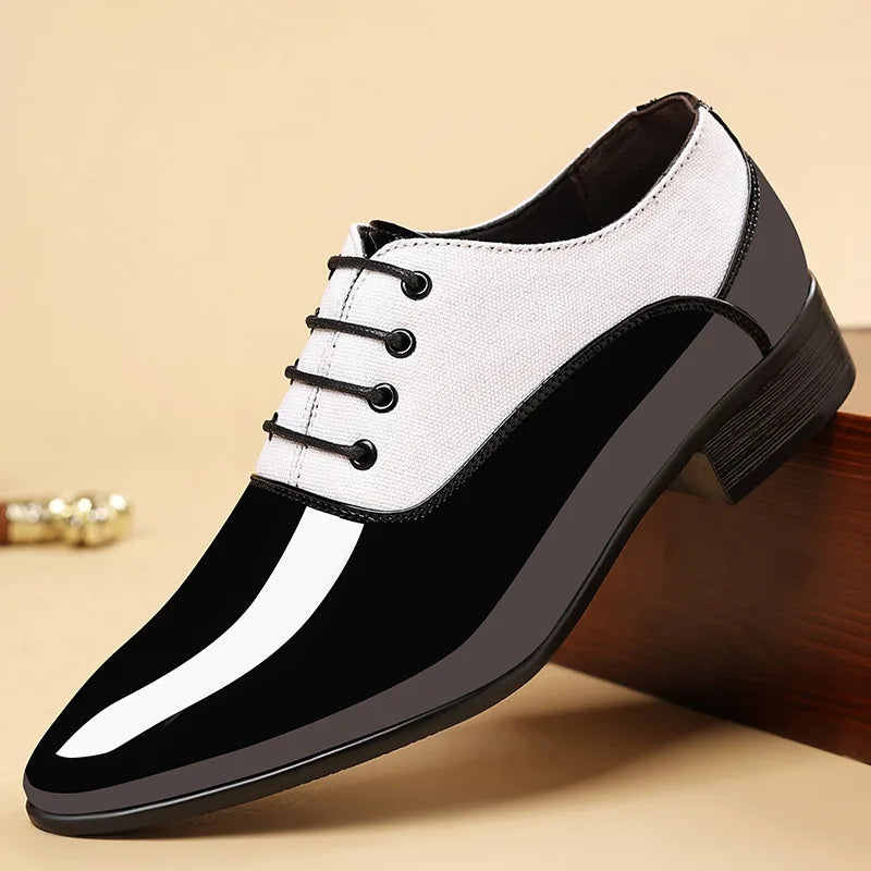Sleek black patent leather oxfords with a polished finish for a confident look.