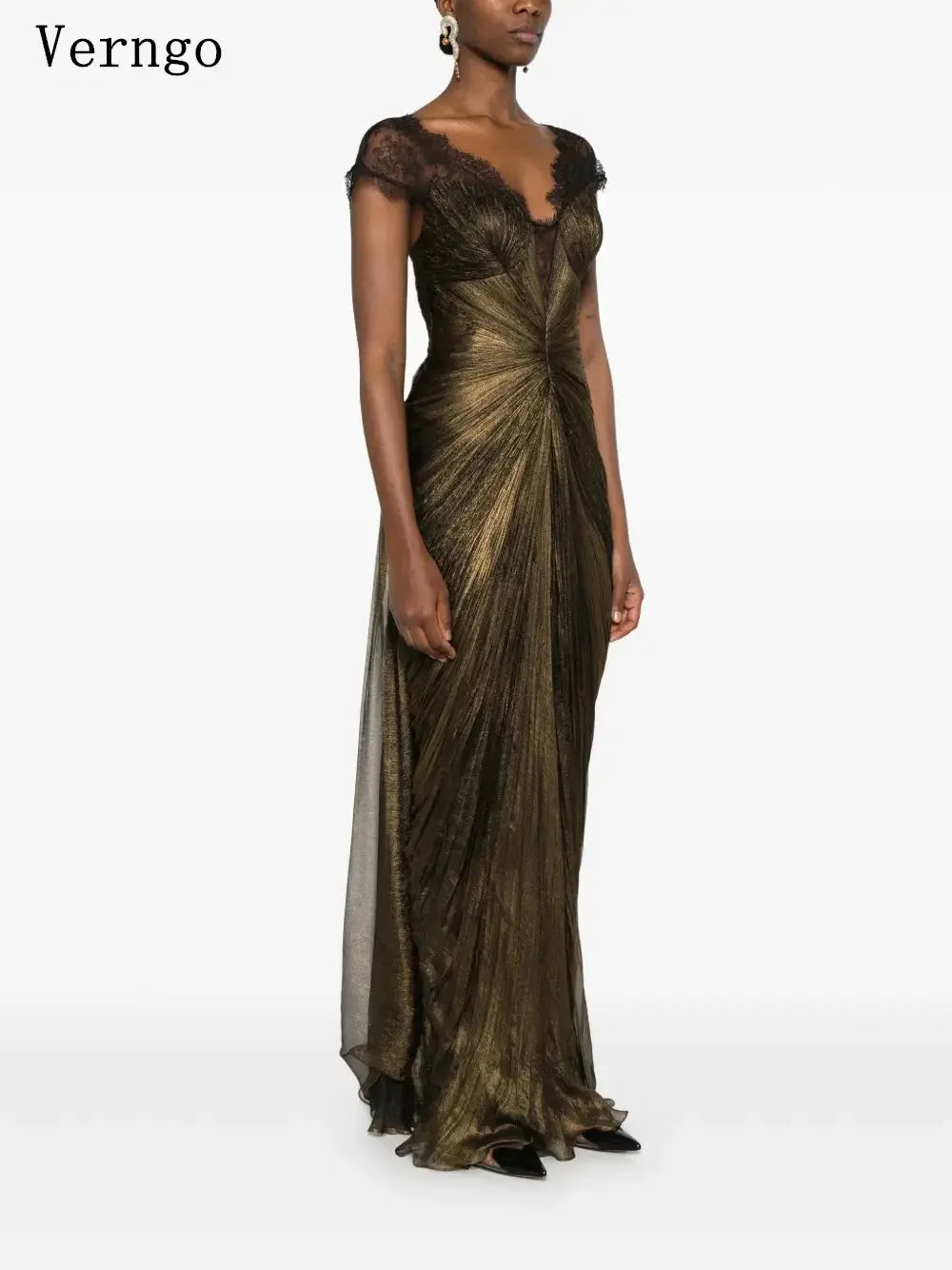 Tailored fit red chiffon gown designed for formal events.
