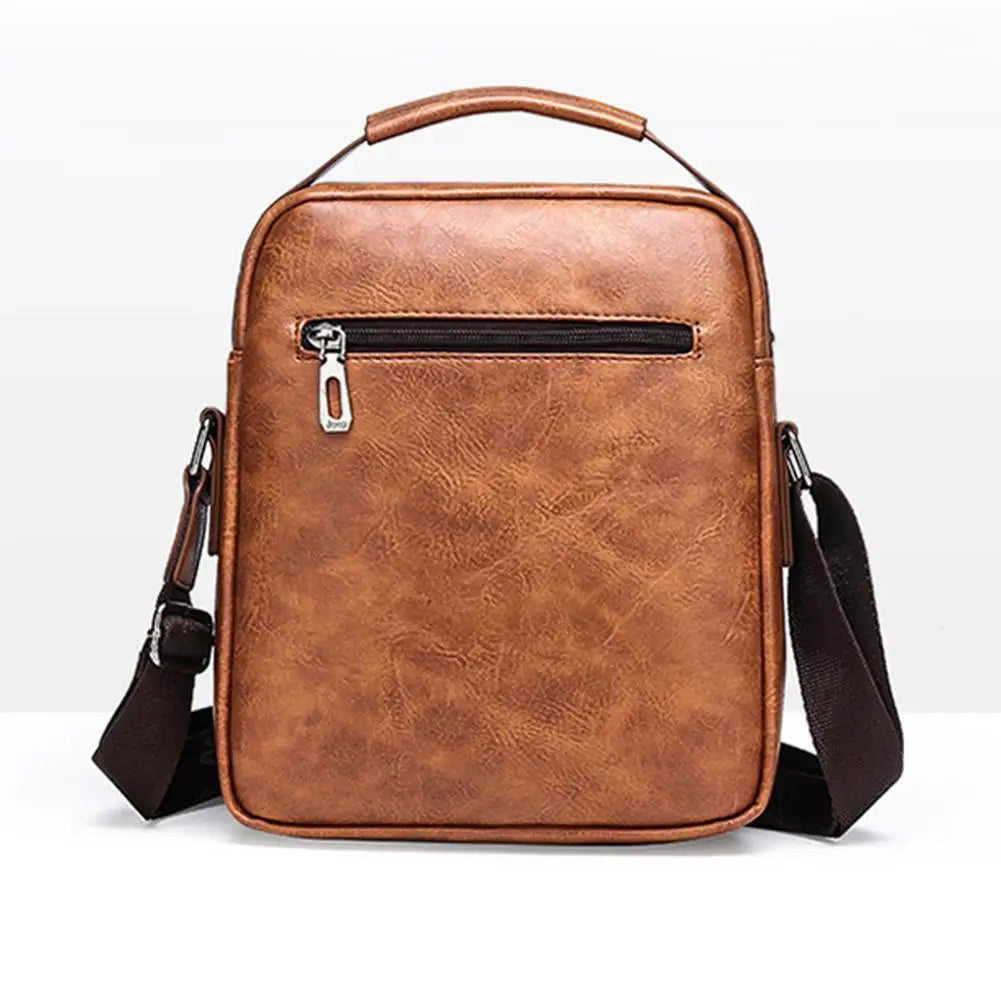 Side view of vintage crossbody bag showing depth and spacious interior capacity