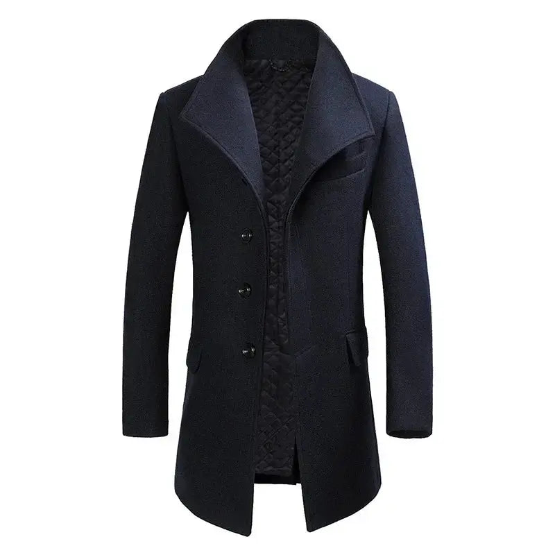 Back view of the Winter's Embrace overcoat, highlighting its sleek design and modern British tailoring.