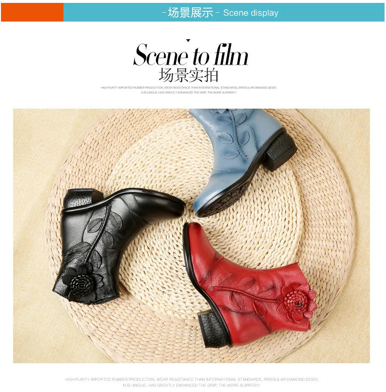 Vintage floral boots with cotton lining and anti-slip grip for wet weather protection