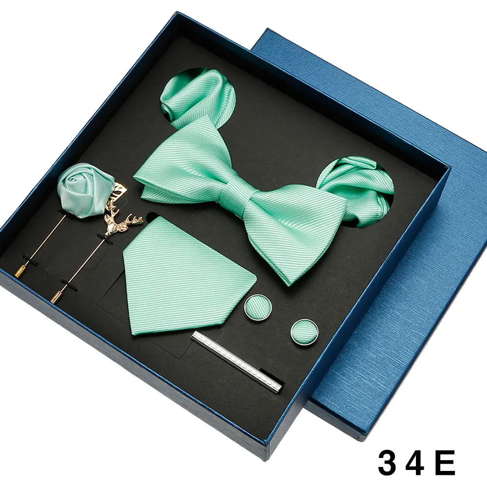 Complete gentleman's accessory set featuring smooth polyester silk tie and coordinating pieces